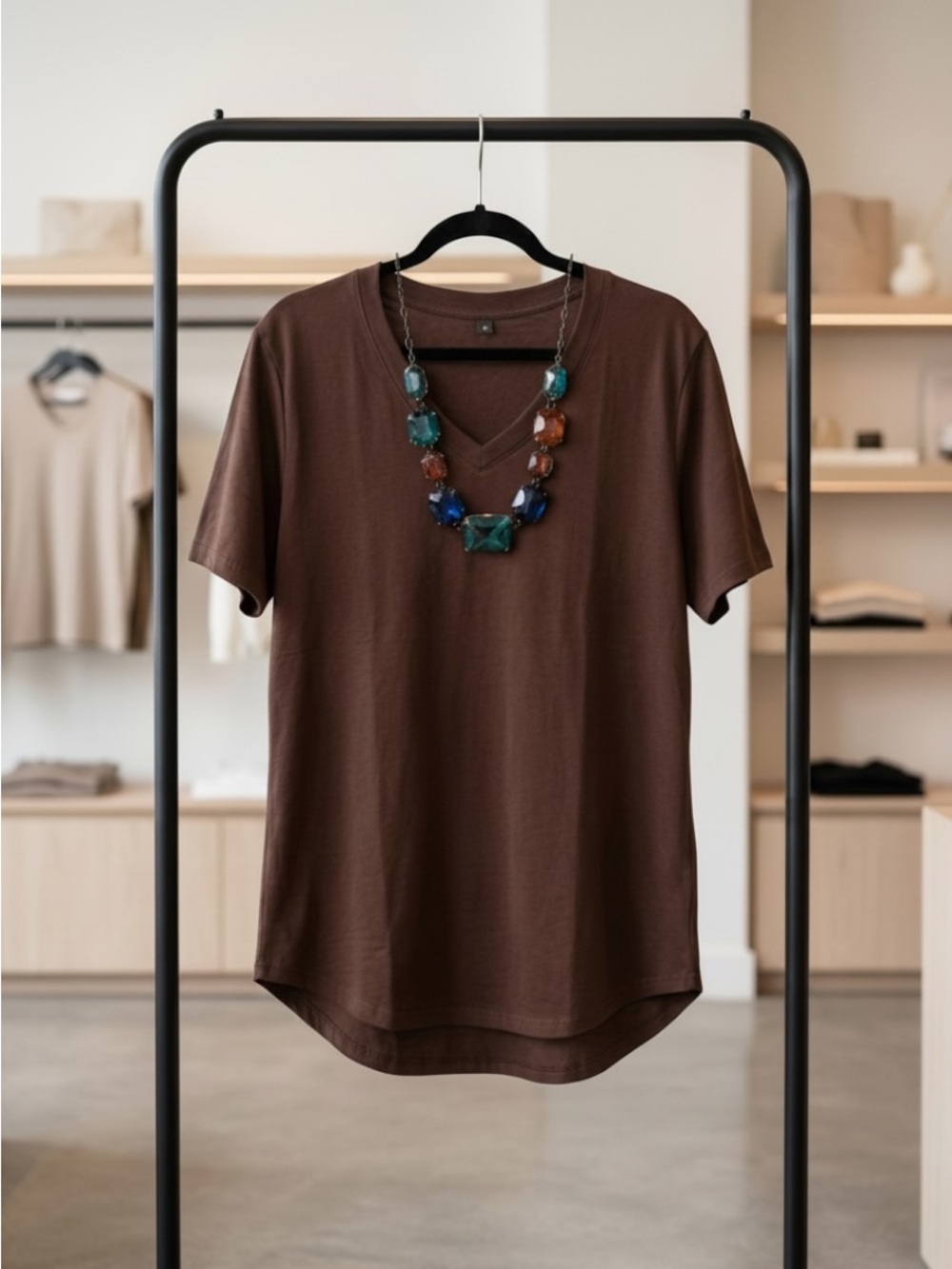 NWOT Simple Brown V Neck Shirt